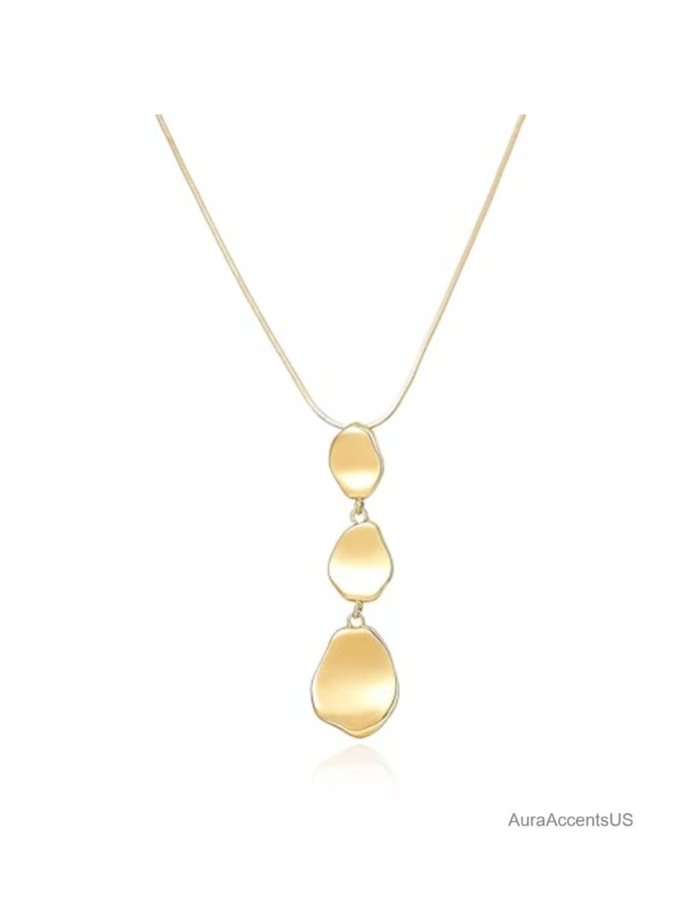 14K Gold Plated Free-Form Discs Pendant Long Necklace Snake Chain Y-Drop